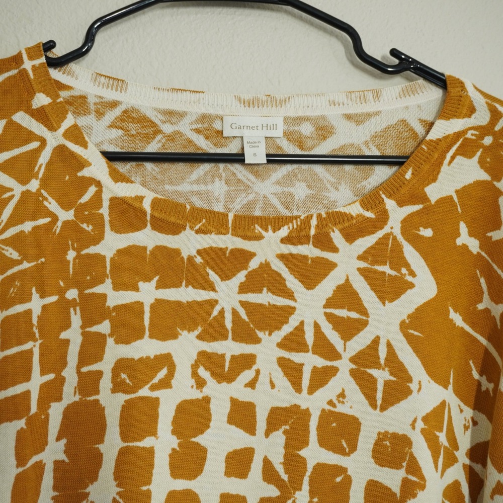 Garnet Hill Size Small Silk Cotton Shibori Print Sweater Mustard Yellow Cream - Picture 2 of 6